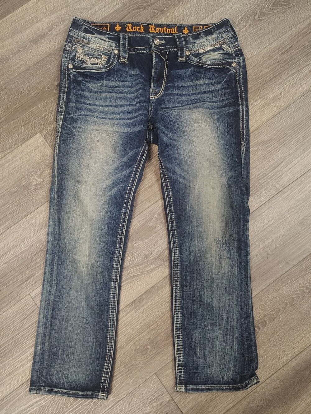 Rock Revival Women's Straight Leg Cropped Jeans - Faded Indigo Wash 27